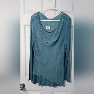 Blue Asymmetrical Long Sleeve Blouse